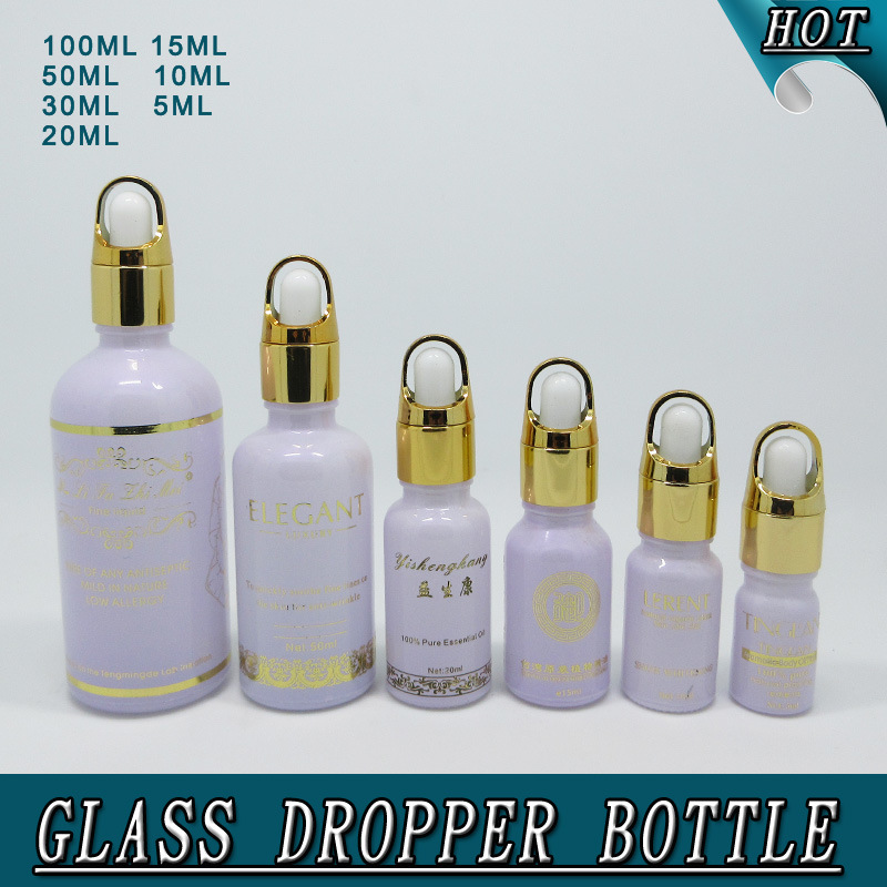 Hot Stamping Custom Essential Oil Round Glass Dropper Bottles