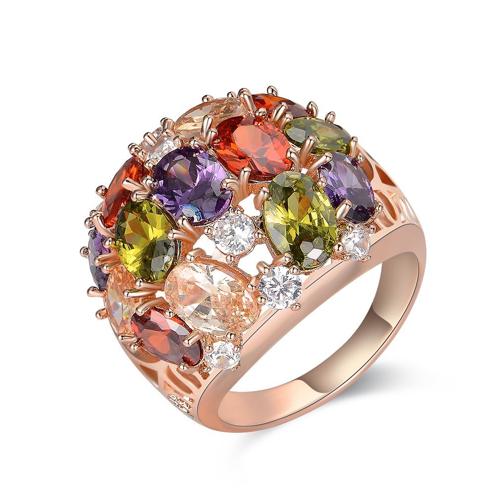 Women Rose Gold Milticolor Crystal Jewelry Ring