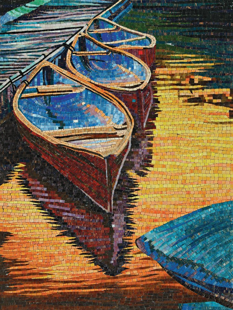 Boat and River Hand-Cut Crystal Art Mosaic (CFD148)