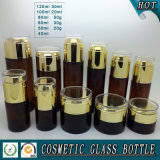 Dark Brown Colored Glass Cosmetic Bottle and Cosmetic Glass Jar with Acrylic Lid