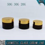20ml 30ml 50ml Amber Glass Cosmetic Container Mason Jars with Gold Cap
