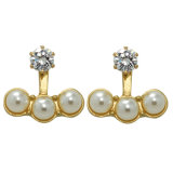 Simulated-Pearl Faceted Crystal Stud Earrings Plating Gold