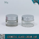 Transparent Glass Facial Cream Jar with Matte Silver Cap 50ml
