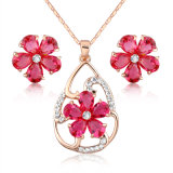 Hot Sale Ruby Zircon Crystal Fancy Flower Woman African Jewelry Set