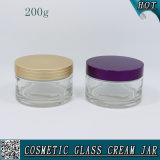 200ml Clear Glass Cream Jars for Skin Care with Colored Aluminum Lid