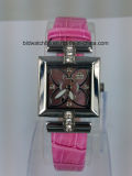 Ladies Fashion Leather Small Wrist Watch with Stainless Steel Case