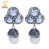 Natural White Pearl Gem Dangle Earrings with Crystal Zircon Paved Pearl Druzy Earrings