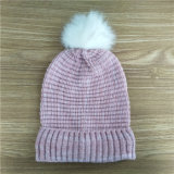 fashion Pink Knit Polar Fleece Hat with Crystal POM