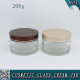 200ml Cosmetic Clear Glass Jars Cream Container with Colored Aluminum Lid
