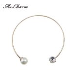 Fashion Trendy Simple Gold-Color Simulated-Pearl Crystal Necklace