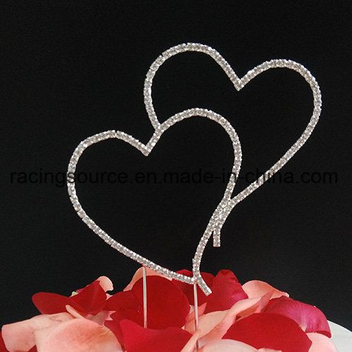 Blingbling Double Heart Picks Sparkly Wedding Cake Topper for Cake Decoration