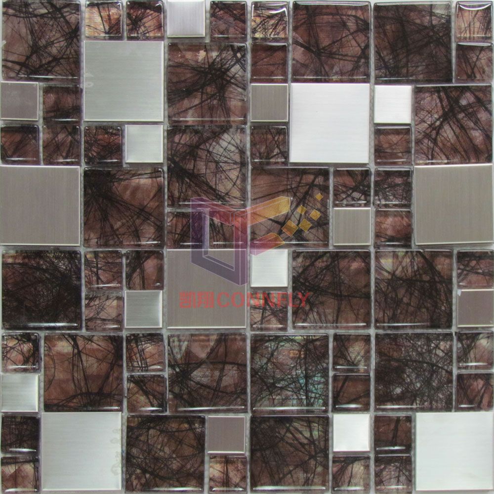 Abstractionism Style Wall Paper Backed Crystal Mix Metal Mosaic (CFM833)