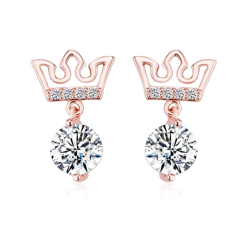 Crown Shape Crystal Earrings 18K Gold Palted Jewelry