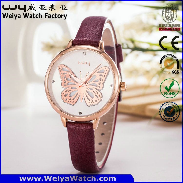 Customize OEM ODM Leather Strap Alloy Quartz Watch for Weman (WY-130A)