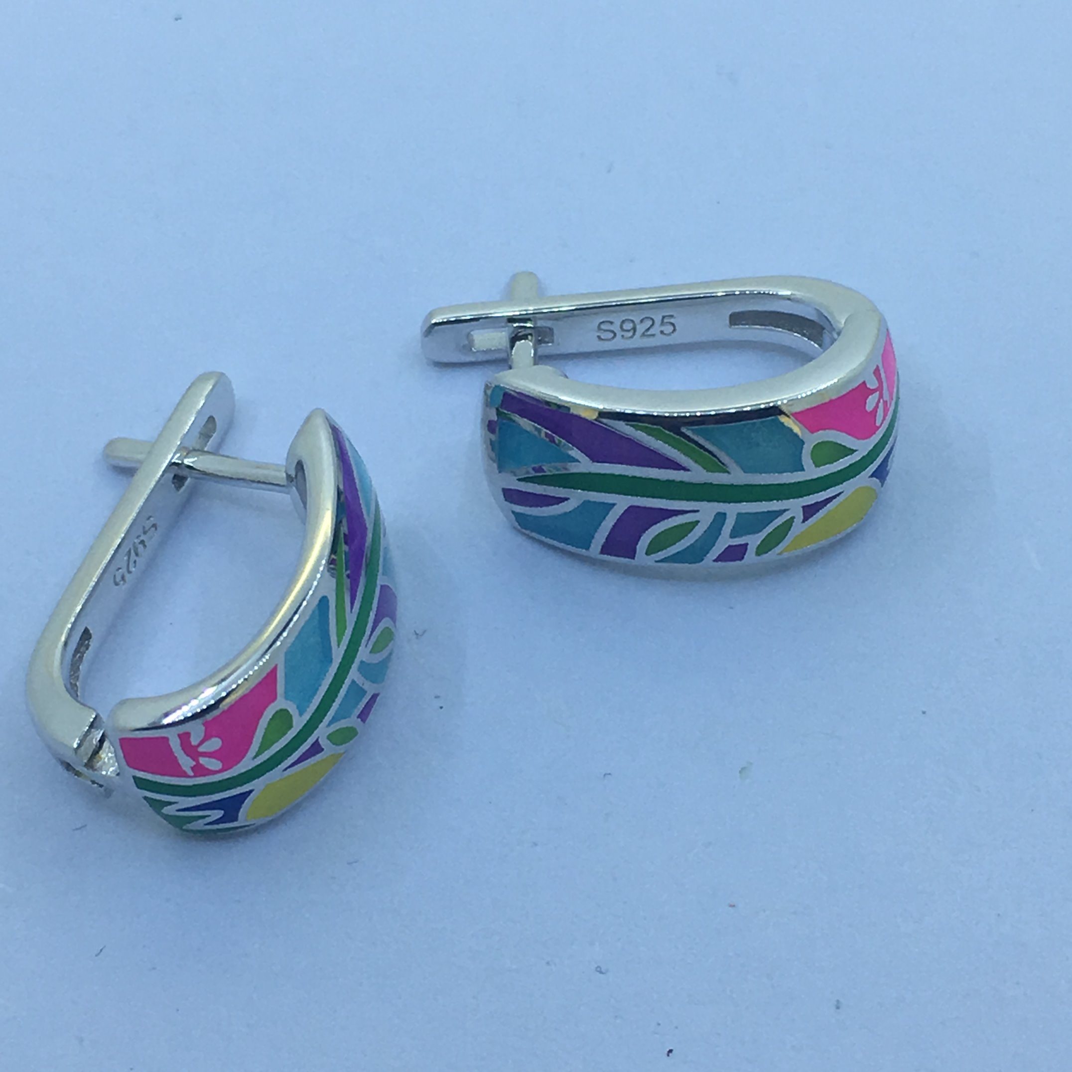 Best Selling Silver Hoop Earring with Colored Enamel