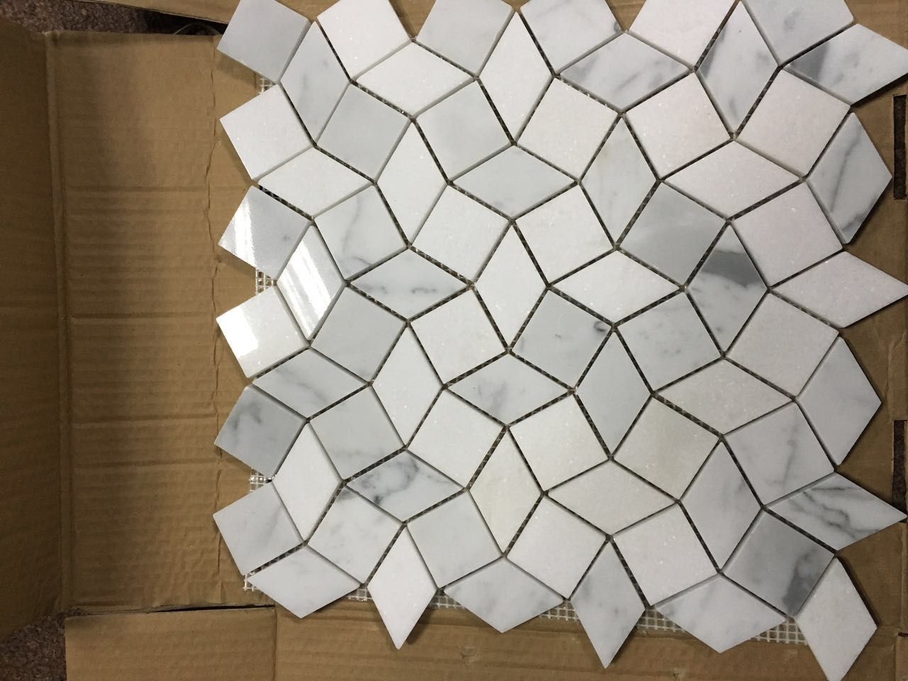 Crystal White and Bianco Carrara White 3D Wave Design Marble Mosaic Tile