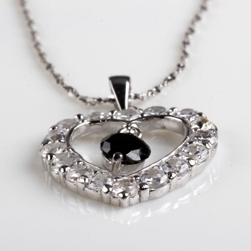 Fashion White and Black Cubic Zirconia Silve Necklace Jewelry Pendant