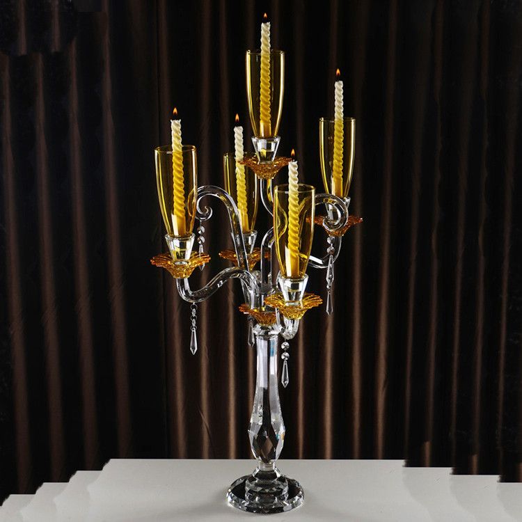 Coffee Color 5 Branche Crystal Candle Holder with Competitive Price