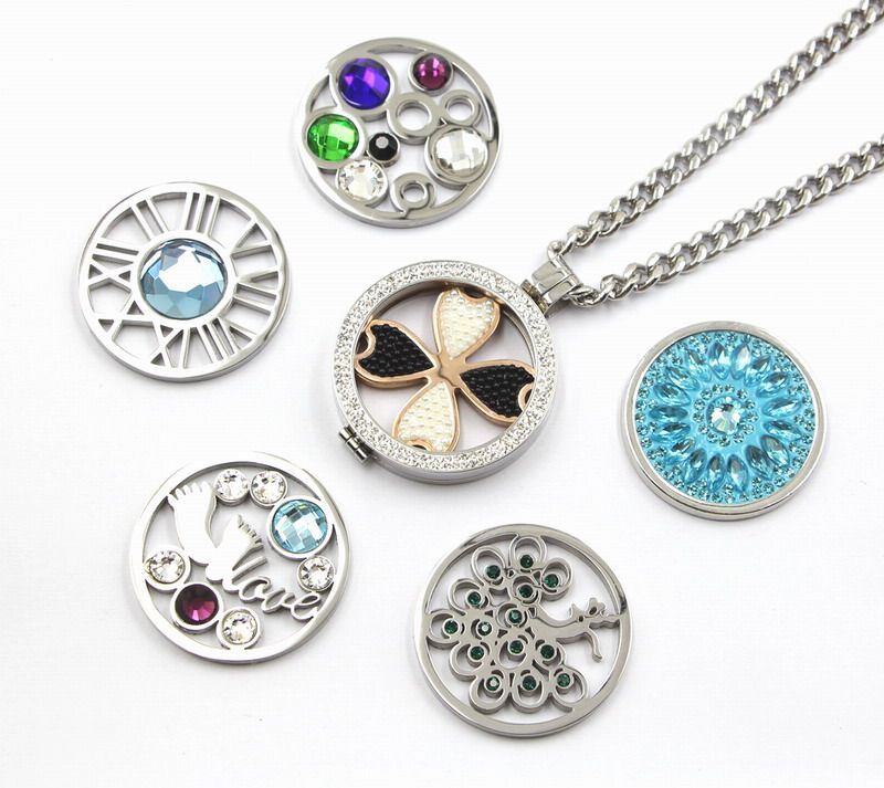 Fashion 316L Stainless Steel Living Locket Necklace with Interchangeable Coines