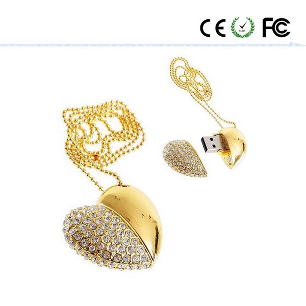 Gold Jewelry Heart Shape USB Flash Memory Stick Pendrive