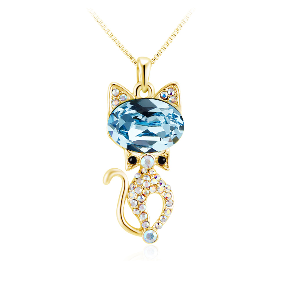 Gold Plated Women Cat Shape Jewelry Crystal Necklace