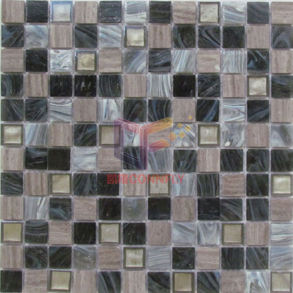 Hot-Melt Glass with Gold Line Mix Marble Mosaic (CS219)