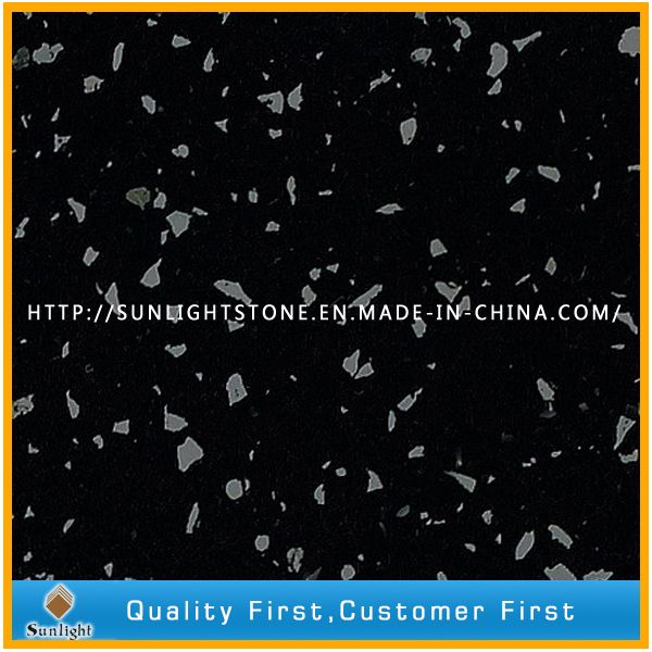 Cheap Artificial Black Quartz Stone/Quartz with Glass/Sparkles