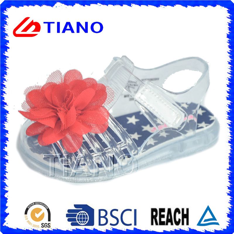 New Design Girl Outdoor PVC Crystal Sandal with Flower (TNK50022)