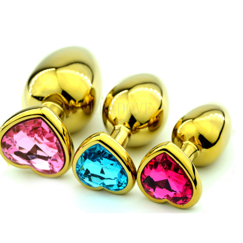 Golden Metal Jewelled Plug Anal Butt Booty Beads Heart Shape Sex Anal Toys Medium Size Adult Sex Toys Products