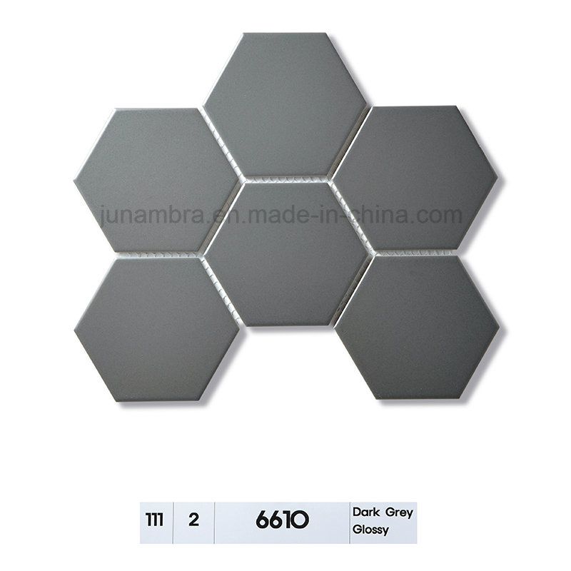 95X110 Glazed Light Grey Glossy Hexagon Porcelain Mosaic Tile for Intrior and Extrior Use (6610)