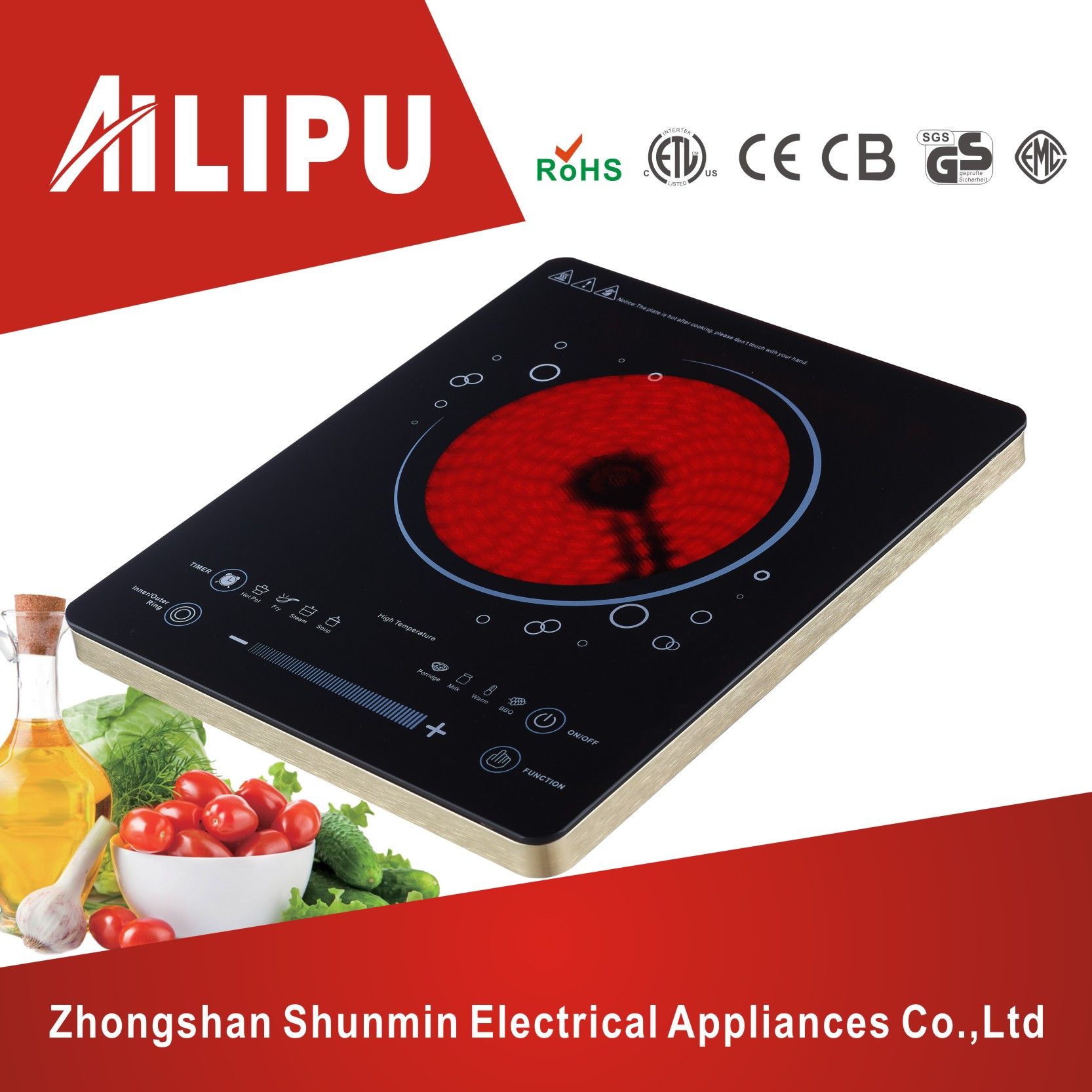 Single Plate Ultraslim Infrared Cooker/CE CB RoHS Ceramic Hob