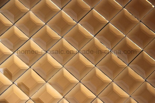 Beveled Orange Glass Mirror Mosaic Tile for Decoration