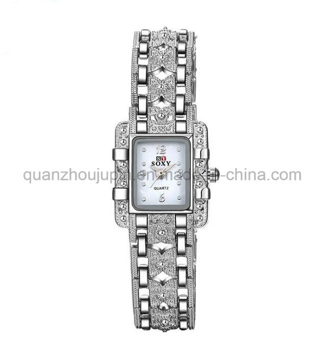 OEM Fashion Crystal Wrist Metal Quartz Watch with Metal Bracelet