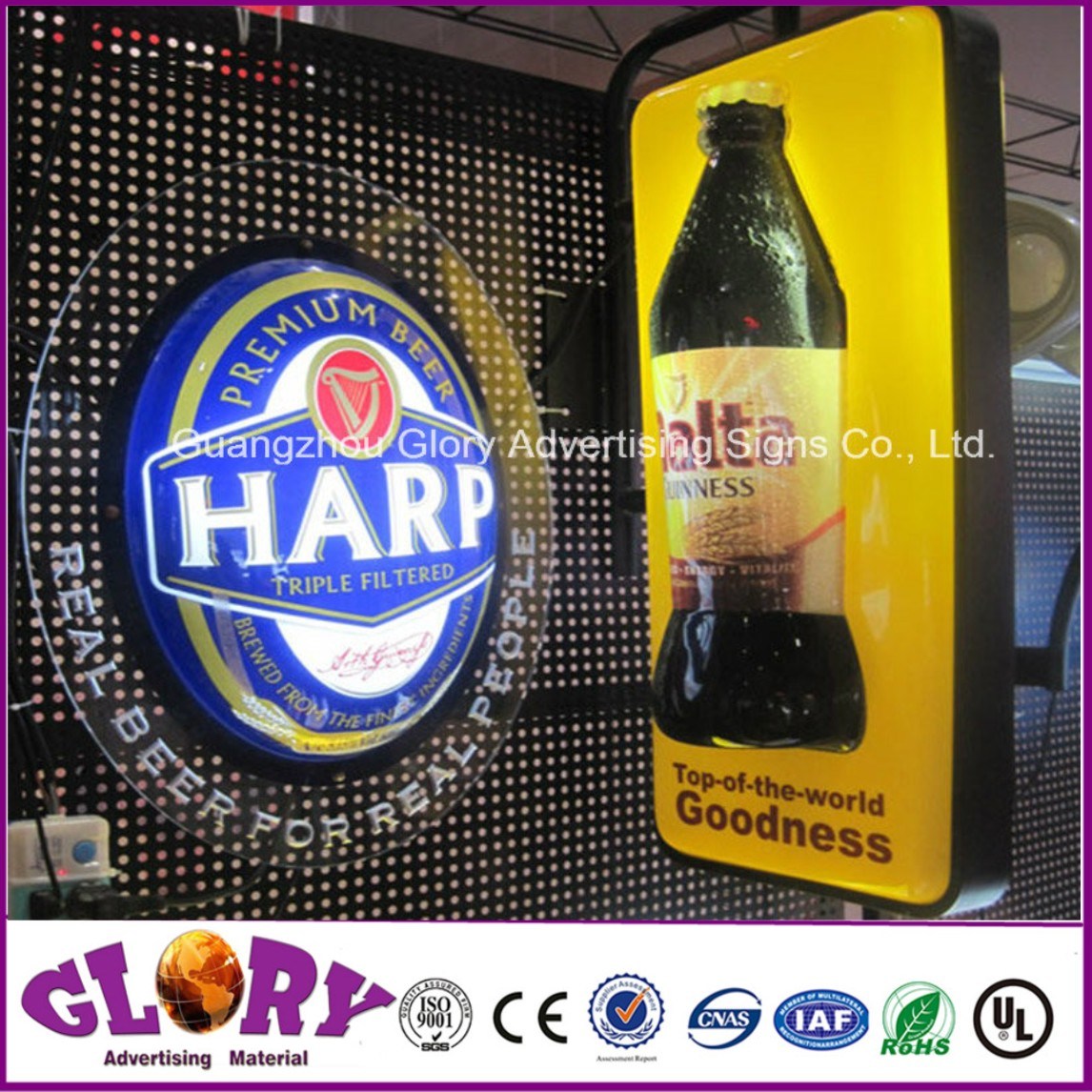 Acrylic Advertising 3D Beer Bottle LED Signs Light Box