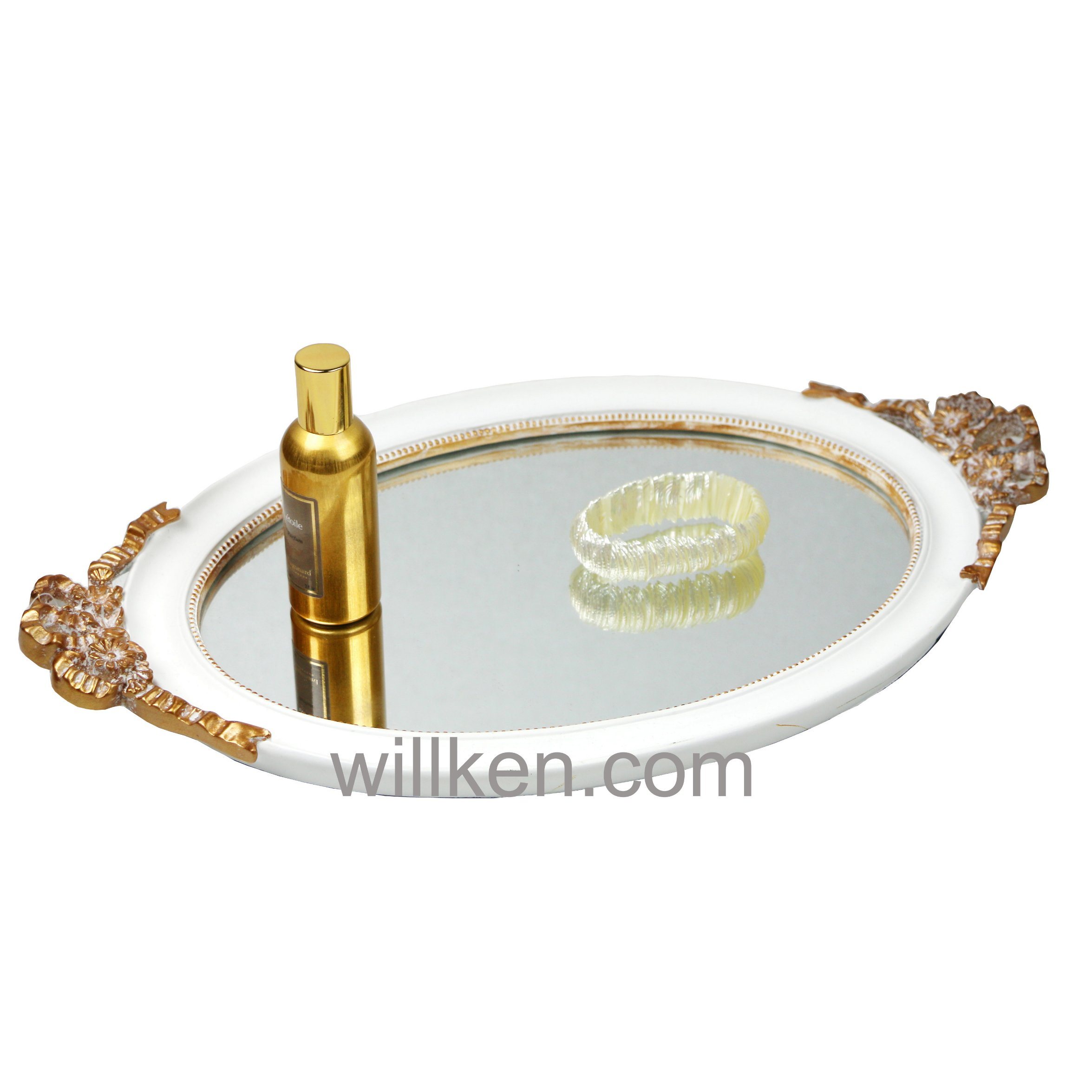 Creative Classical White Resin Decorative Jewelry Mirror Tray