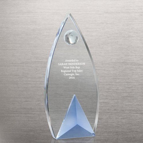 Hot Sale Globe Sky Blue Accent Crystal Trophy for Top Sales Award (74484)