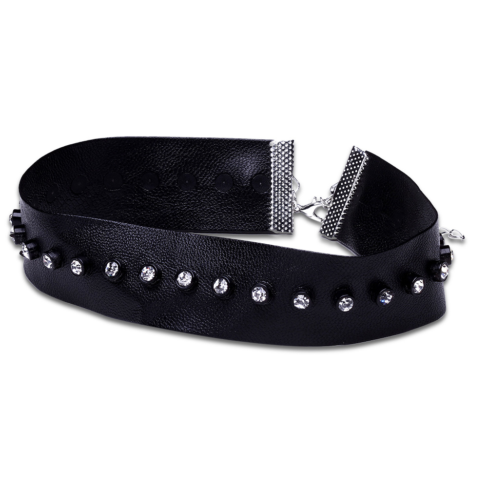 Fashion Soft Leather Czech Drill Short Subclavicular Chain Choker