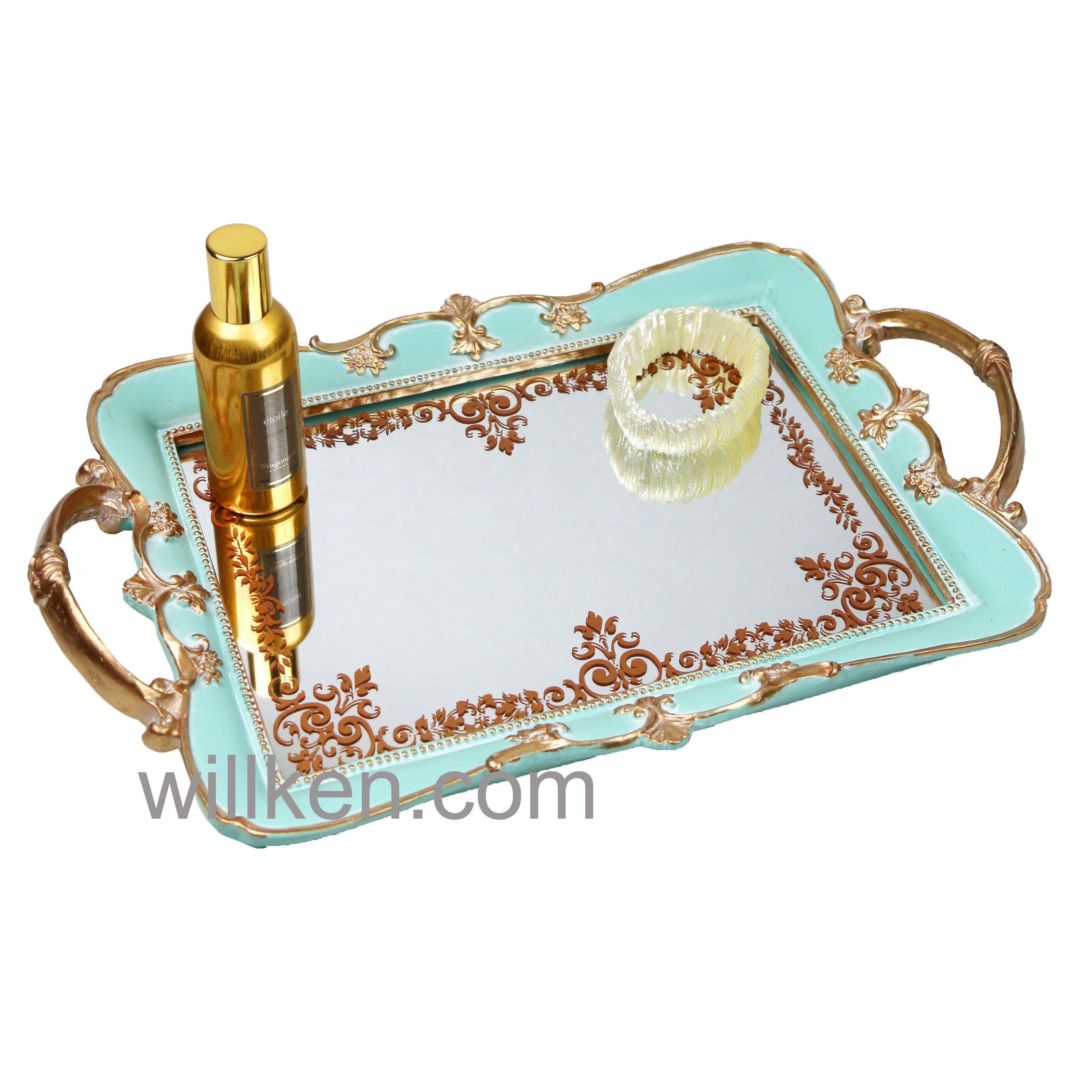 Antique Gold Resin Decorative Mirrored Tray Perfume Storage Holder