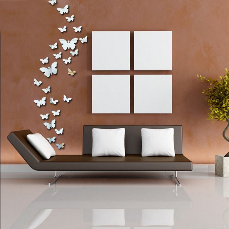 25 PCS Removable Crystal Acrylic Mirror Butterfly Wall Decals Fashion DIY Home Decorations Art Decor Wall Stickers Murals for Kids Bedroom