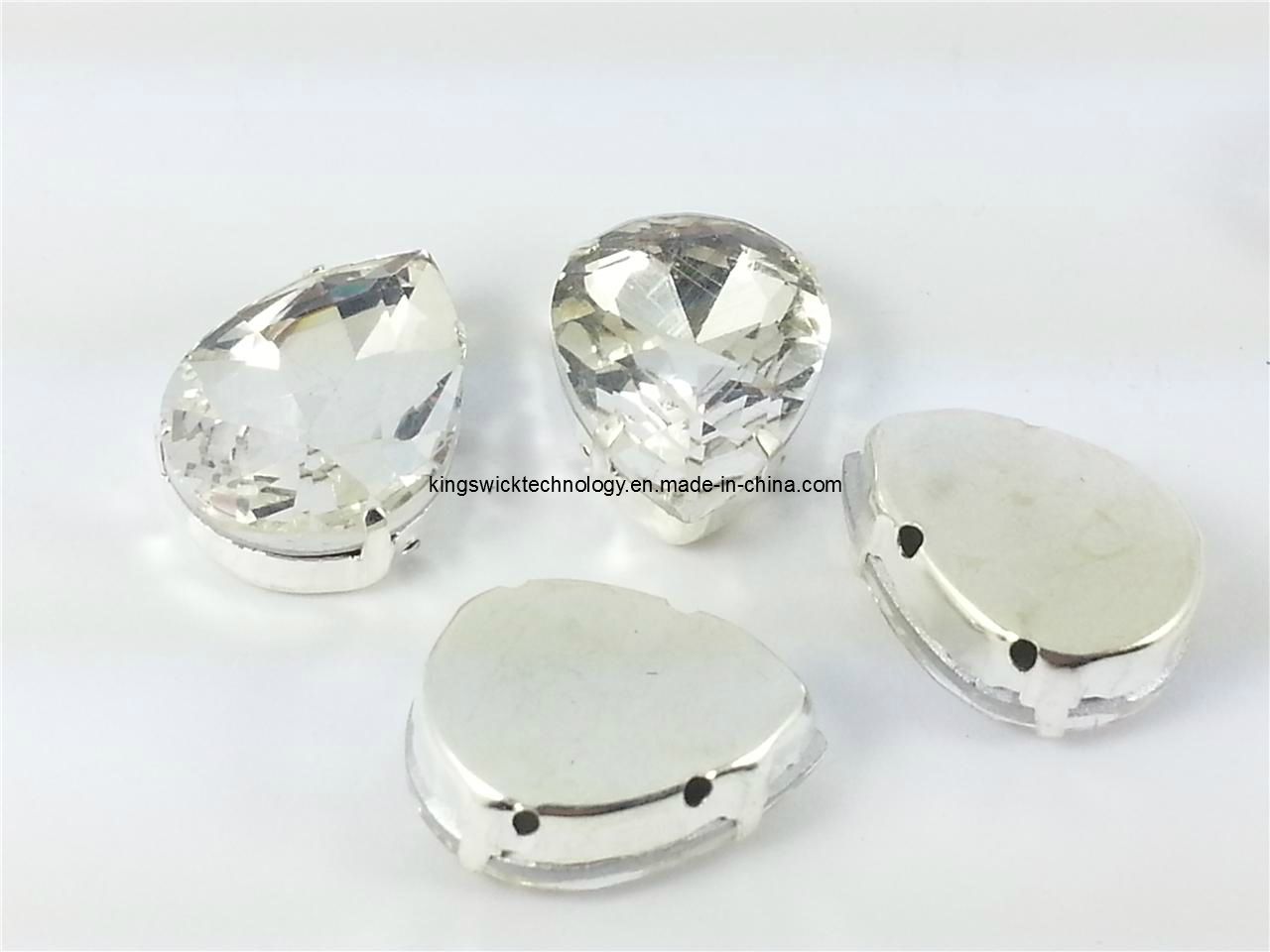 13X18mm Faceted Glass Sew on Pear Silver Set Crystals