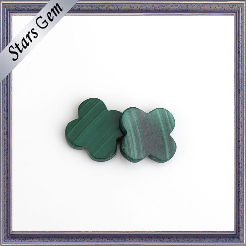 Two Flat Back Green Flower Shape Natural Malachite Stone