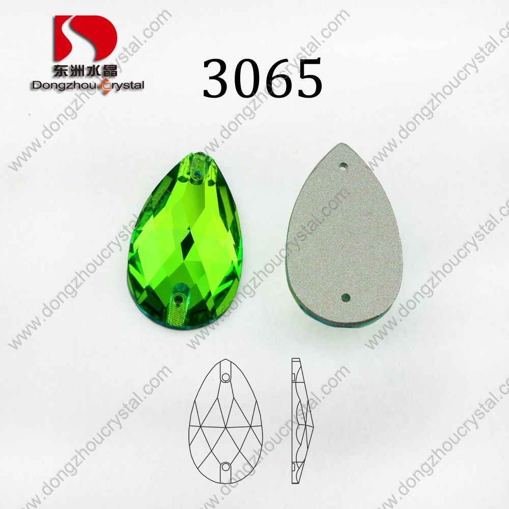 Most Popular Drop Peridot Sew on Rhinestone Flat Back