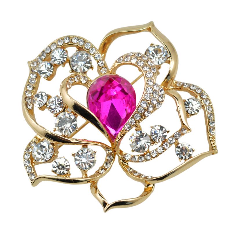 VAGULA Gold Plated Rose Flower Crystal Brooch