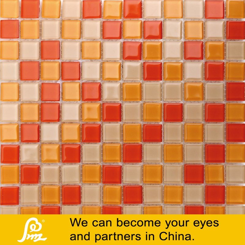 Orange Mixed Swimming Pool Crystal Glass Mosaic Tiles