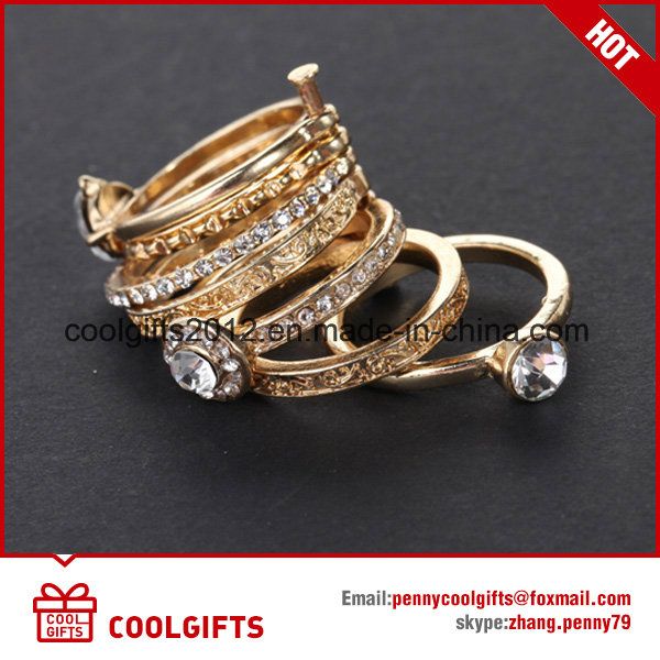 7PCS Fashion Golden Crystal Finger Ring Set Jewelry with Different Size