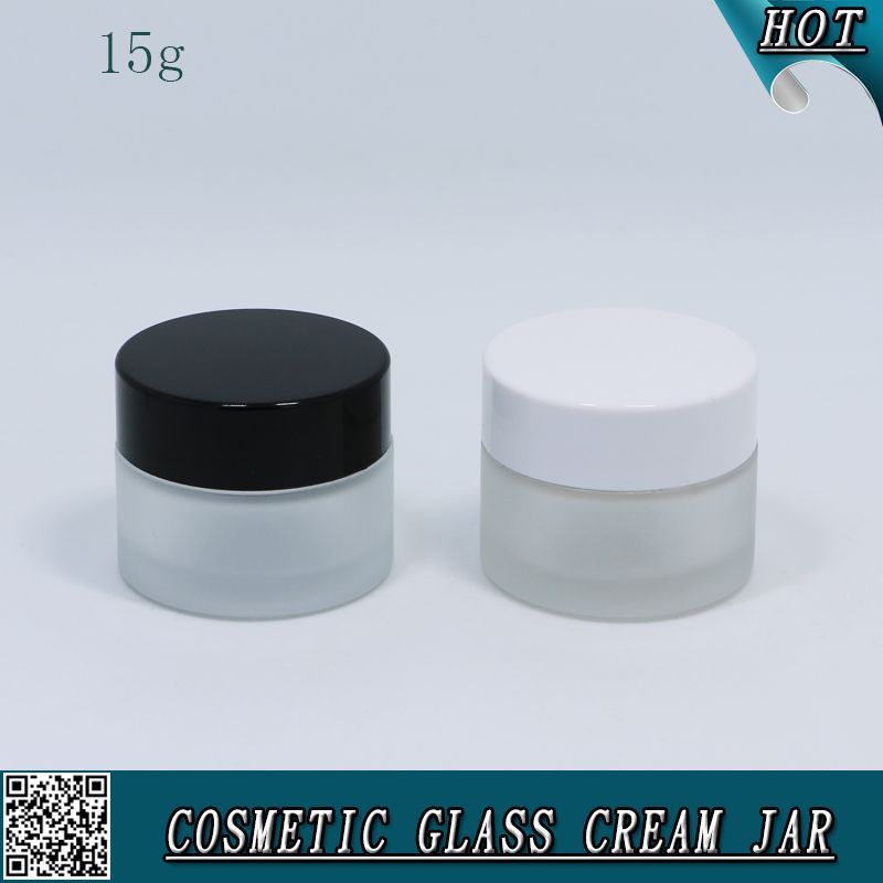 15ml 15g Frosted Glass Cream Jar with Plastic Cap