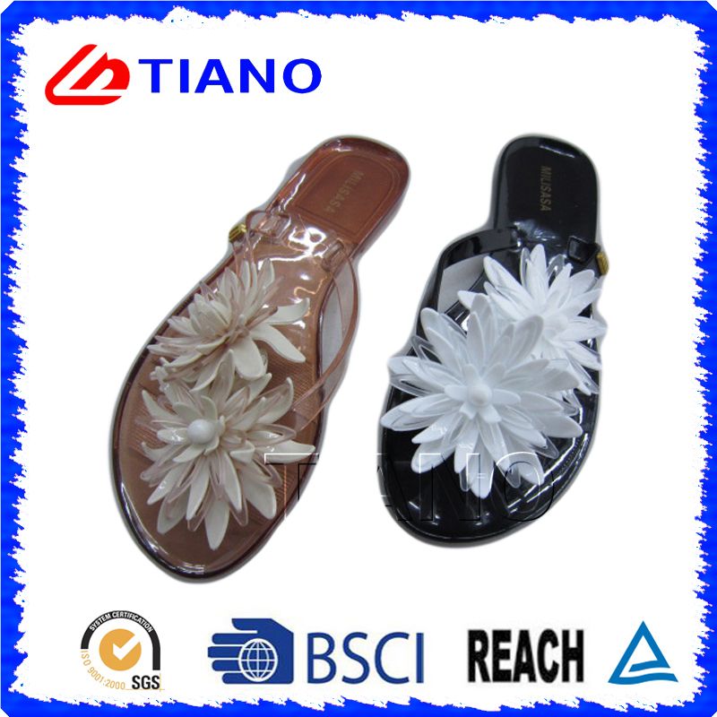 Delicate and Fashion PVC Outdoor Flip Flop with Water Lily Decoration (TNK35728)