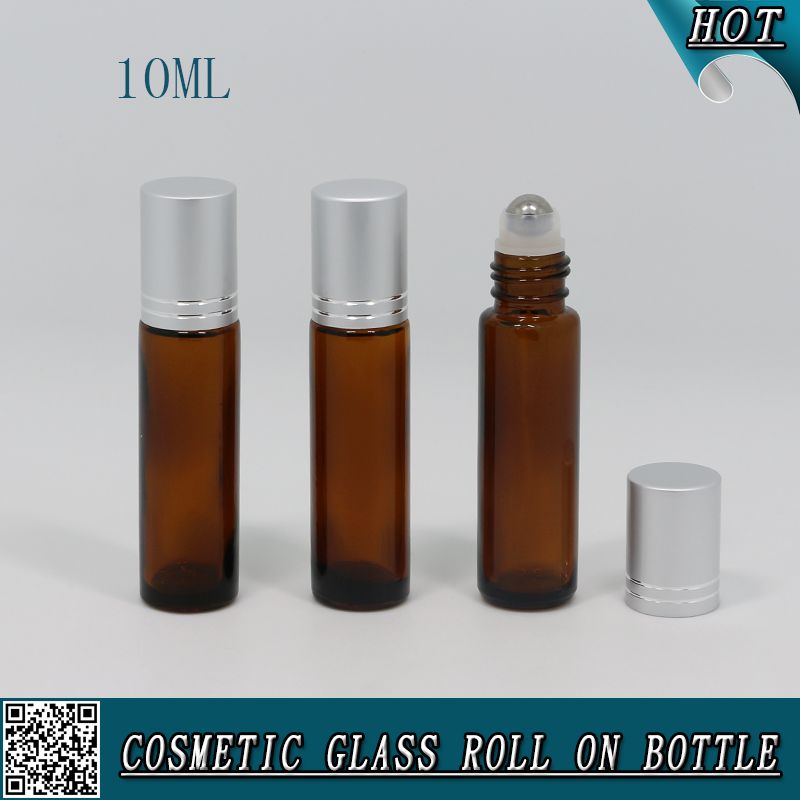 10ml Amber Glass Roll on Bottle with Aluminum Cap and Stainless Roller