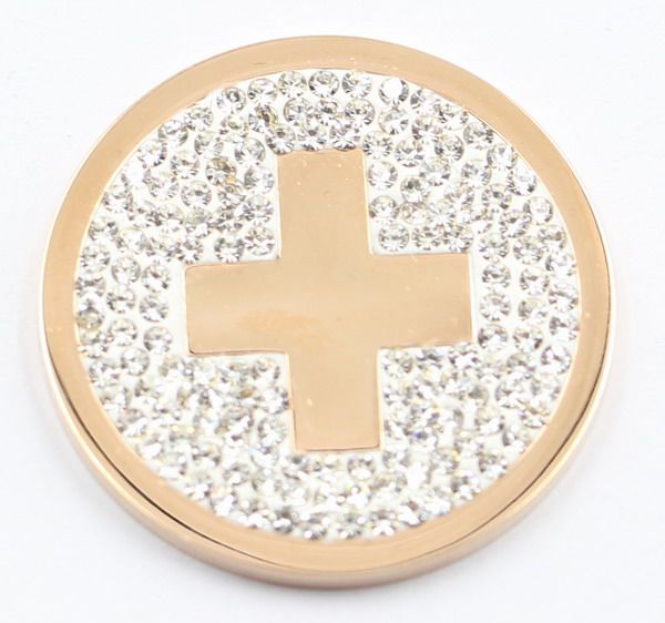 Solid Stainless Steel Coin Plate with Cross and White Crystal