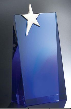 Blue Rectangular Crystal with Star Trophy